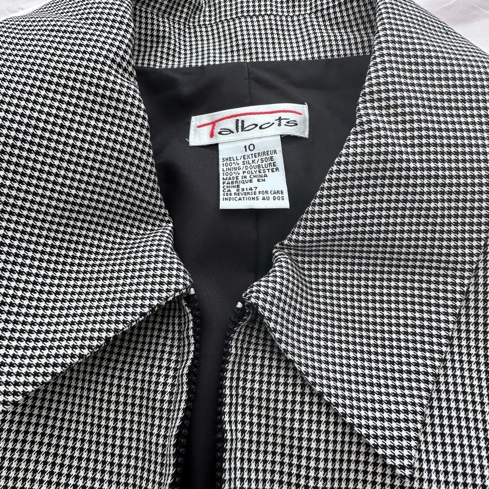 Talbots Silk Crop‎ dress Zip Blazer Black/White Micro Houndstooth jacket